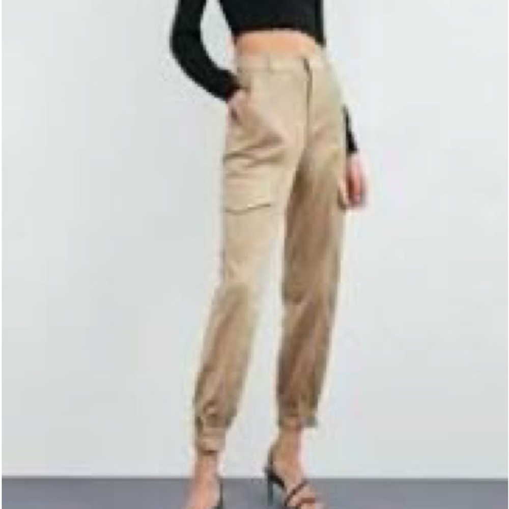 Zara Satin Tan High Waisted Cargo Pants Size XS - Picture 13 of 14